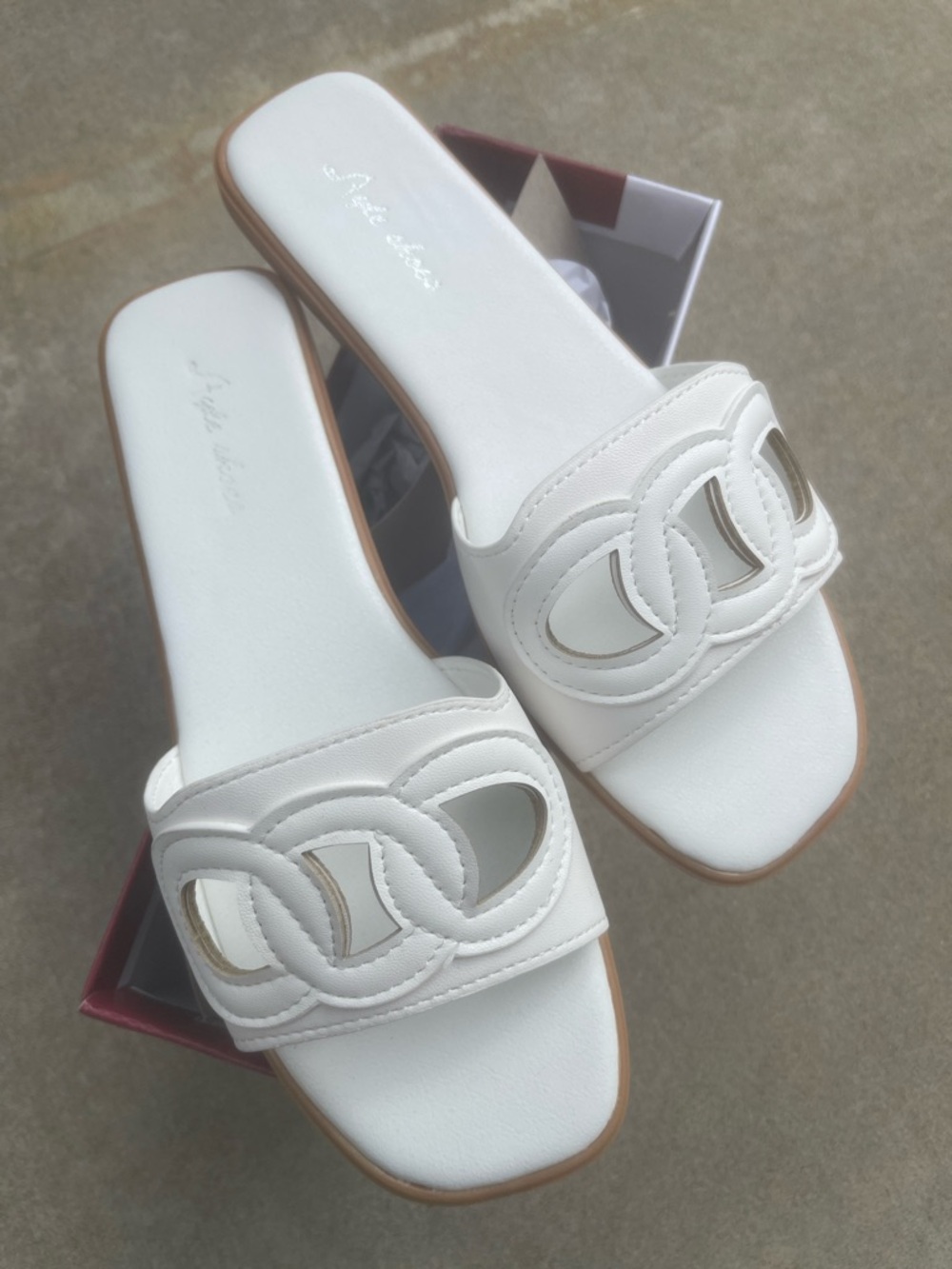 White Women's Slide Sandals with Interlock Detail